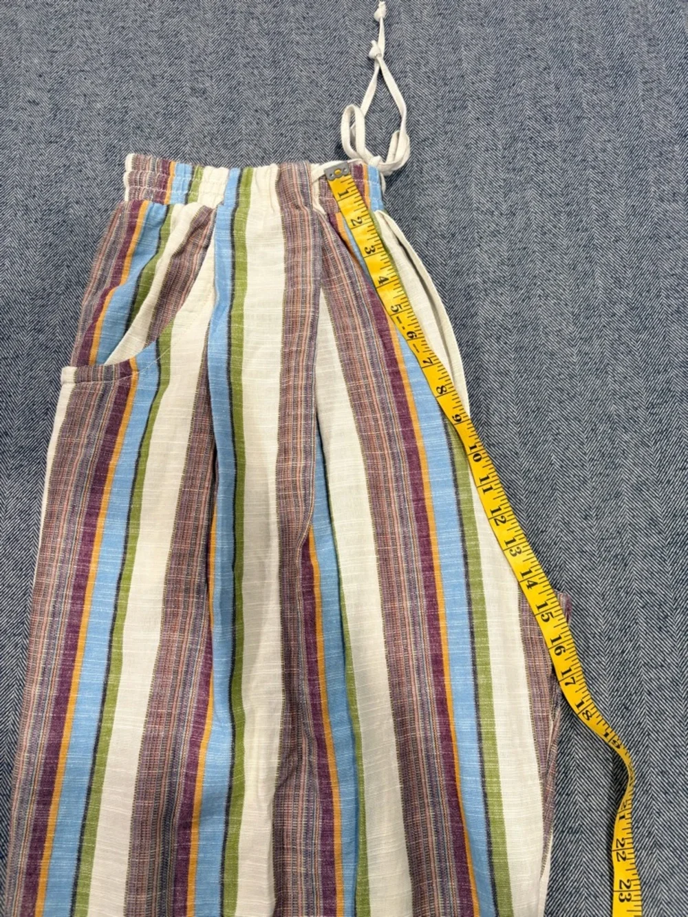 Free People Day's End Linen Striped Pull-On Pants | Color: Ivory Combo | size: L - Picture 7 of 8